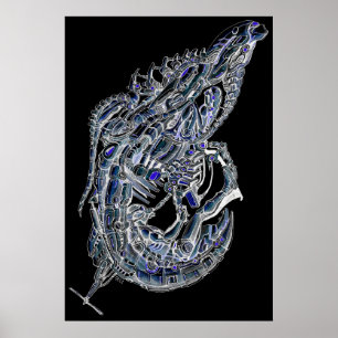Alien prawn ink art poster