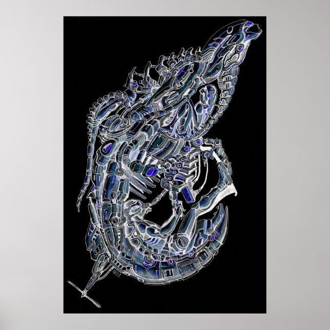 Alien prawn ink art poster (Front)