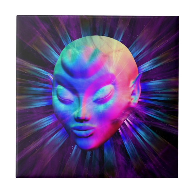 Alien Psychedelic Meditation Ceramic Tile (Front)