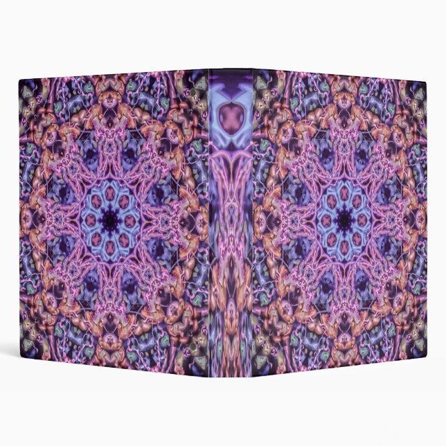 Alien Purple Psychedelic Kaleidoscopic Mandala 3 Ring Binder (Background)