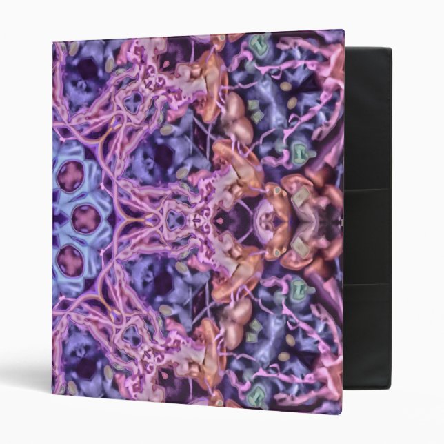 Alien Purple Psychedelic Kaleidoscopic Mandala 3 Ring Binder (Front/Inside)
