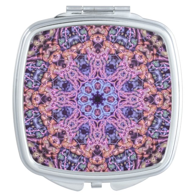 Alien Purple Psychedelic Kaleidoscopic Mandala Compact Mirror (Front)