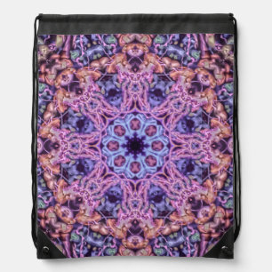 Alien Purple Psychedelic Kaleidoscopic Mandala Drawstring Bag