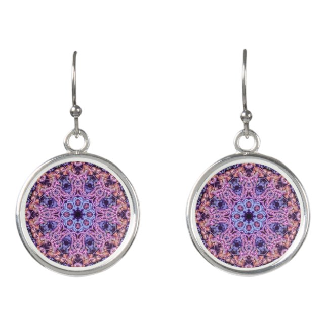 Alien Purple Psychedelic Kaleidoscopic Mandala Earrings (Front)