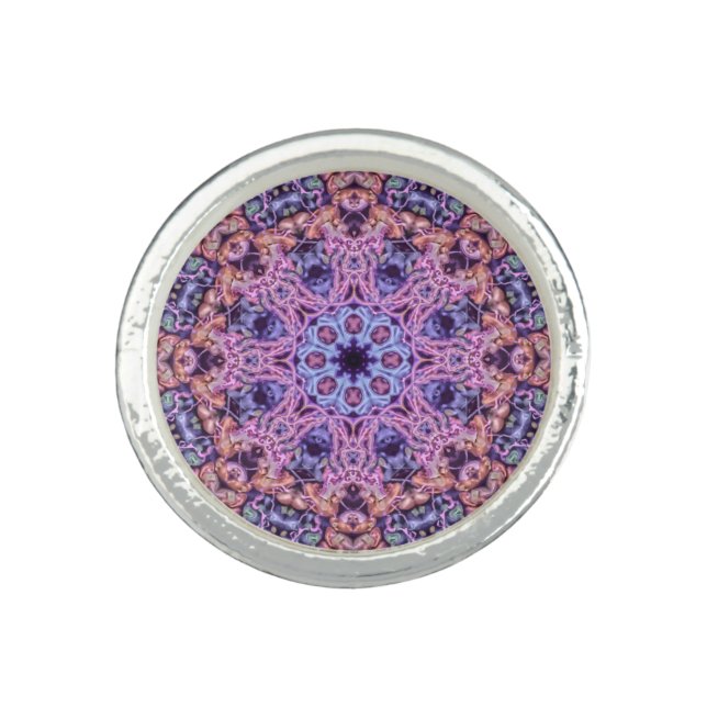 Alien Purple Psychedelic Kaleidoscopic Mandala Ring (Front)
