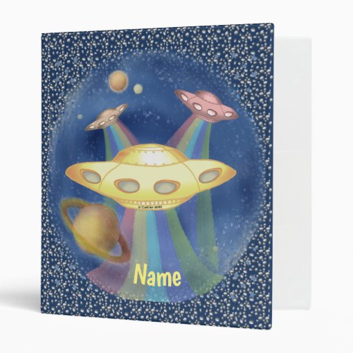 Alien Rainbow Spaceship 3 Ring Binder | Zazzle