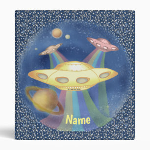 Alien Rainbow Spaceship 3 Ring Binder