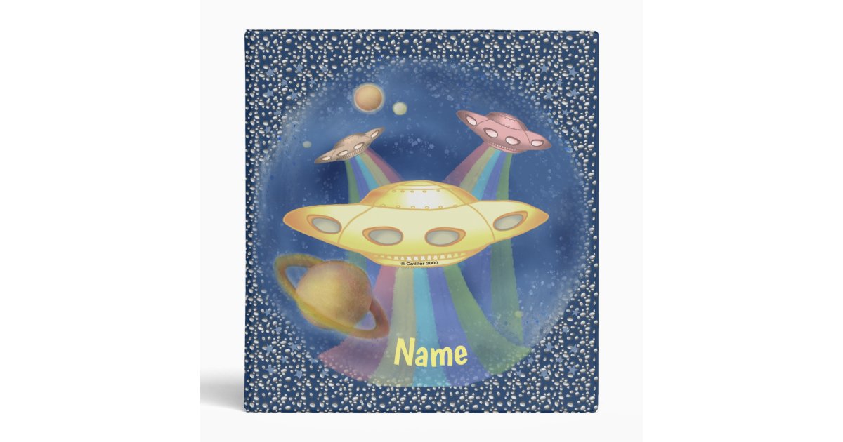 Alien Rainbow Spaceship 3 Ring Binder | Zazzle