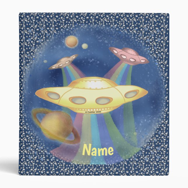Alien Rainbow Spaceship 3 Ring Binder (Front)