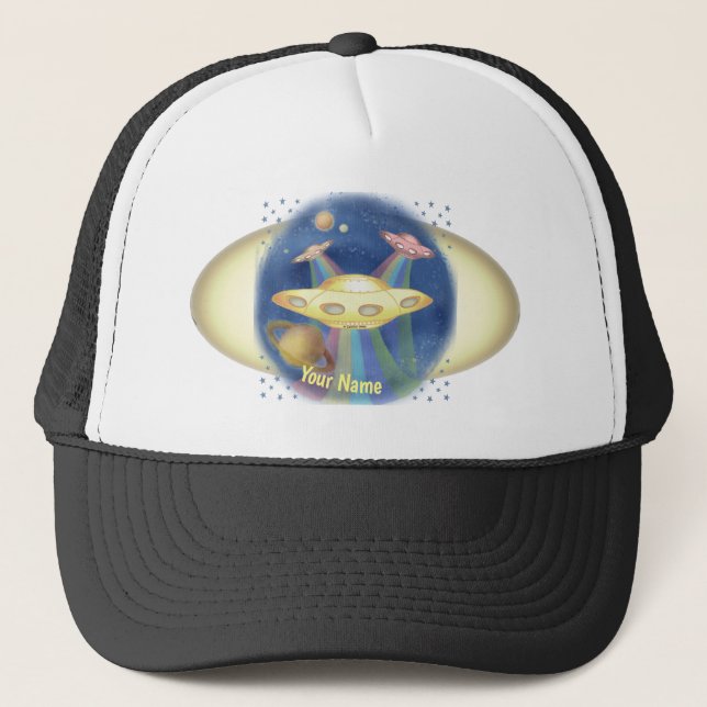 Alien Rainbow Spaceship Trucker Hat (Front)