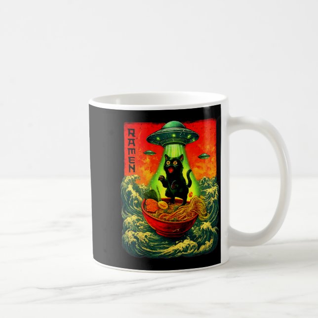 Alien Ramen Cat Ufo Japanese Retro Art Gifts Men W Coffee Mug (Right)