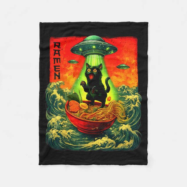 Alien Ramen Cat Ufo Japanese Retro Art Gifts Men W Fleece Blanket (Front)