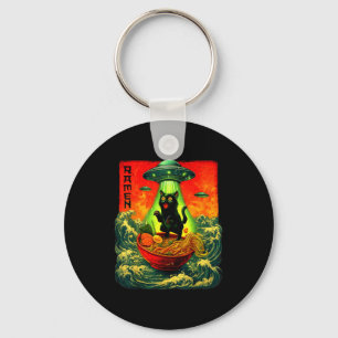 Alien Ramen Cat Ufo Japanese Retro Art Gifts Men W Keychain