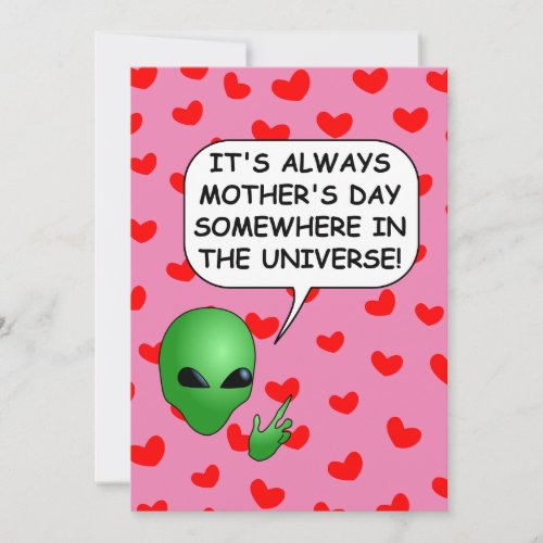 Alien Red Hearts Mothers Day Invitation