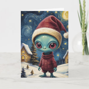 Alien Retro Starry Night Christmas Personalized Card