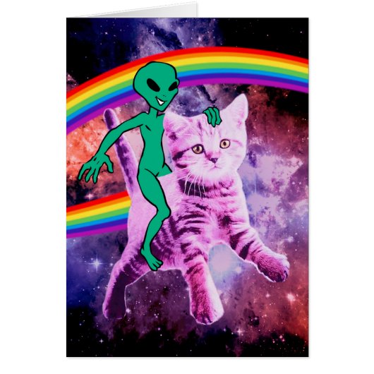 Alien rides a cat cards (Front)