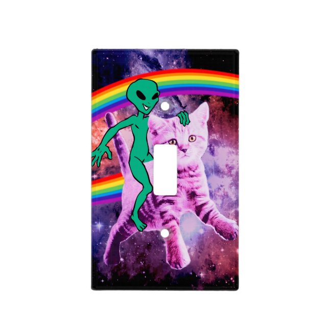 Alien rides a cat light switch cover (Front)