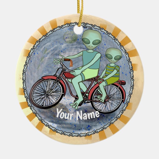 Alien Riding Bike ornament (Front)