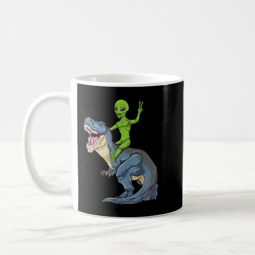 Alien Riding Dinosaur T Rex UFO Space Extraterrest Coffee Mug