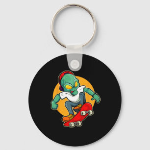 Alien Riding Skateboard Ufo Extraterrestrial Skate Keychain