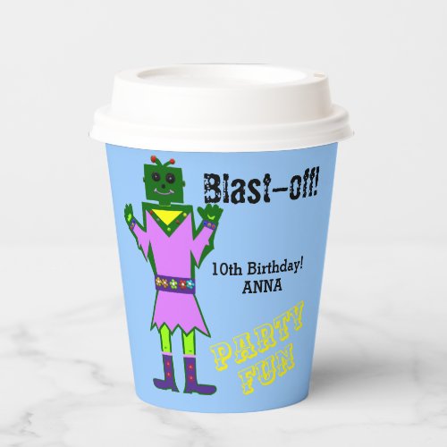 Alien Robot Girl Birthday Balloons Paper Cups