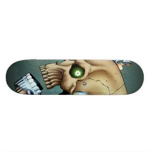 Alien Robot Skull from the Future in Chrome + Bone Skateboard Deck