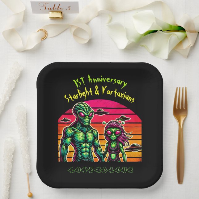 Alien Romance in Cosmic Skies Paper Plates (Wedding)
