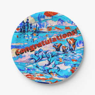Alien Salt Lake with distant City Congratulations Paper Plates