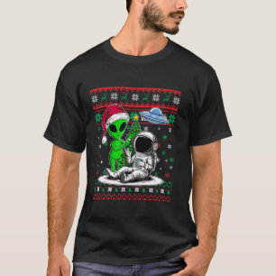 Alien Santa Astronaut Space Christmas Tree Snowfla T-Shirt