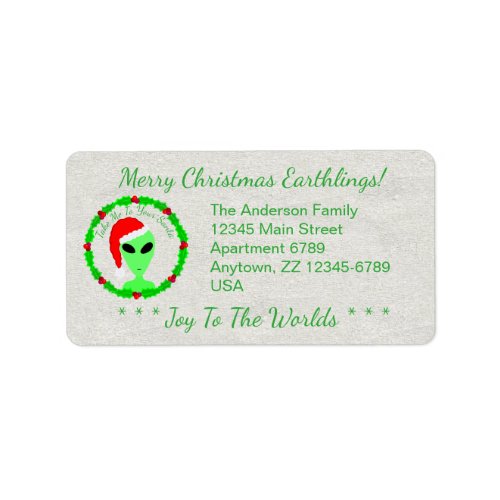 Alien Santa Holly Wreath Funny Christmas Design Label