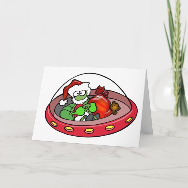 Alien Santa in UFO: Out of this world Christmas! Holiday Card (Front)