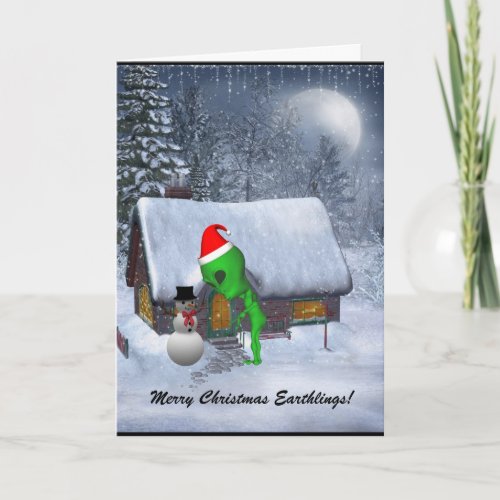 Alien Santa Meets Snowman Greeting Card