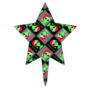 Alien Santa Pattern Funny Christmas Party Cake Topper