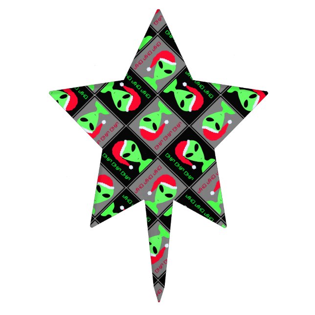 Alien Santa Pattern Funny Christmas Party Cake Topper (Front)
