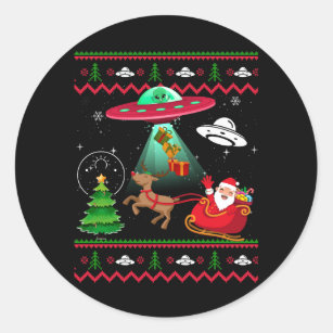 Alien Santa UFO Abduction Ugly Christmas Sweater S Classic Round Sticker