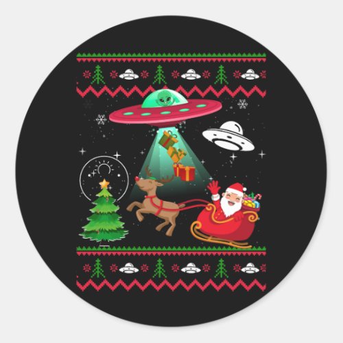 Alien Santa UFO Abduction Ugly Christmas Sweater S Classic Round Sticker