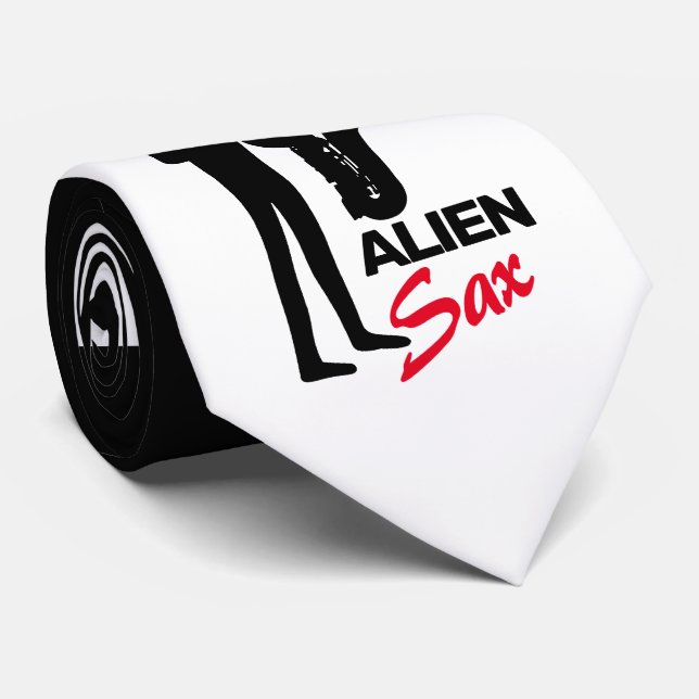 Alien Sax, Extraterrestrial Musician Neck Tie (Rolled)
