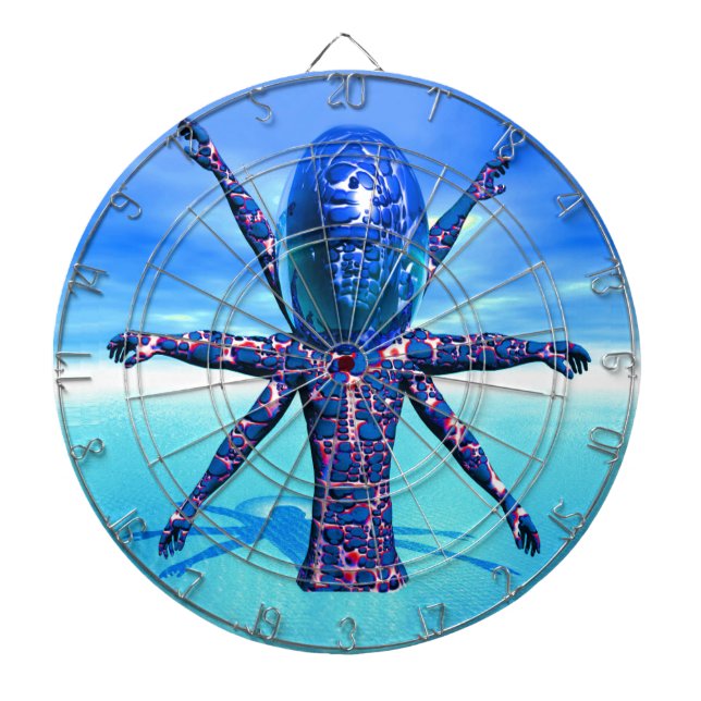 Alien Sculpture Dartboard With Darts (Front)