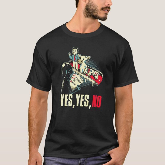 Alien Selection Cow Video Game Controller Yes Huma T-Shirt (Front)