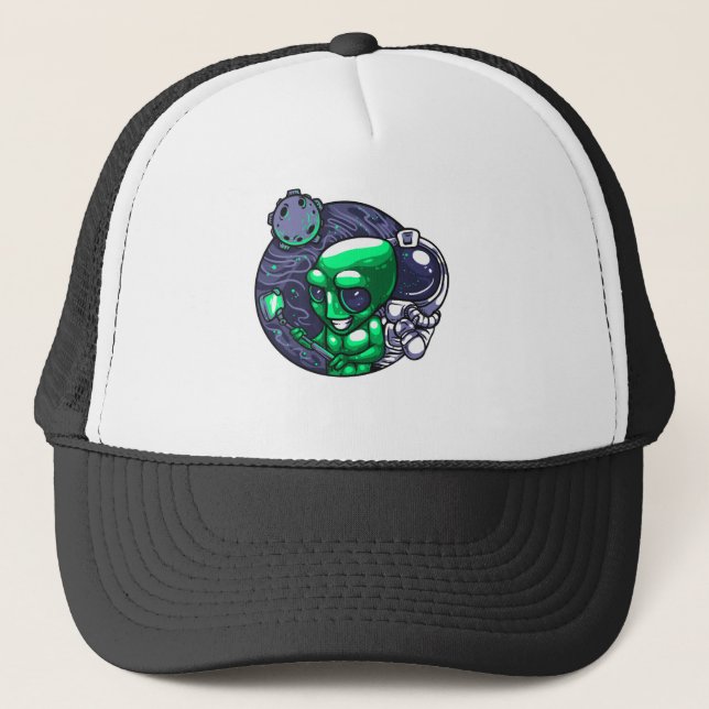Alien Selfie Snap For Astronomer Teacher Space Fan Trucker Hat (Front)