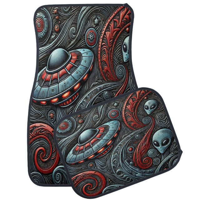 Alien Ship Exploring Cosmic Depths Car Floor Mat (Set)