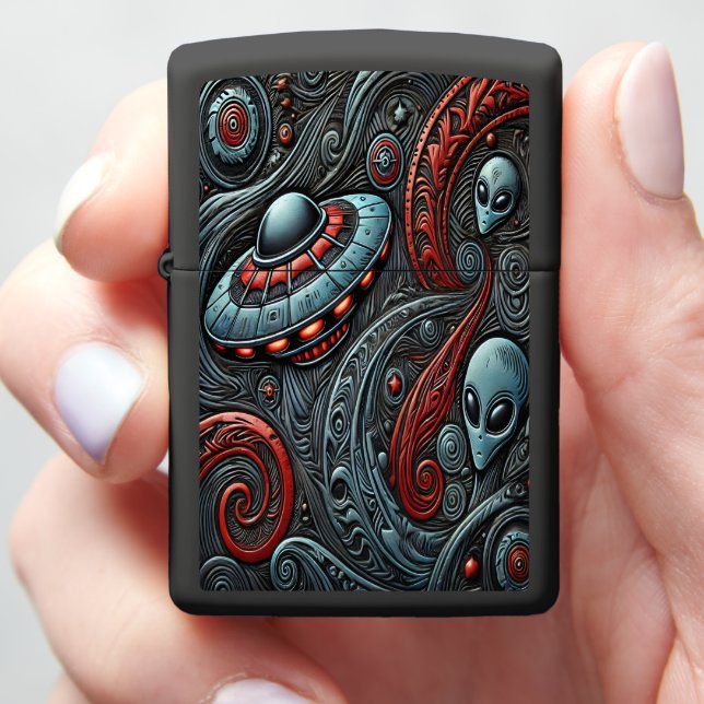 Alien Ship Exploring Cosmic Depths Zippo Lighter (In Hand)