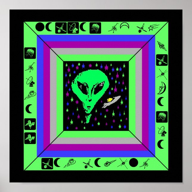 ALIEN & SHIP w/ HIDDEN CRYPTIC MESSAGE POSTER! Poster (Front)