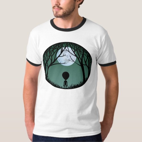 Alien Shirt Mens Ringer Alien w Moon T_Shirts