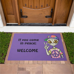 Alien shows the Hand Peace Sign 1 Doormat