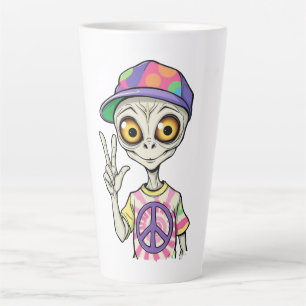 Alien shows the Hand Peace Sign 1 Latte Mug