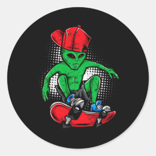Alien Skateboarder Tee Ufo's Believer Skateboardin Classic Round Sticker