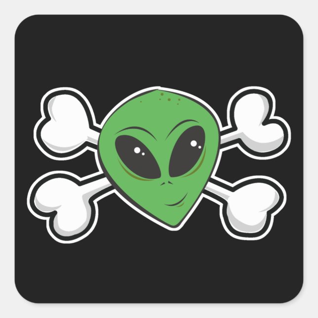 Alien Skull and Crossbones Square Sticker (Front)