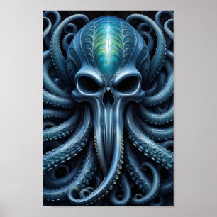 Alien Skull Octopus - 001 - Night V - Fantasy Art Poster