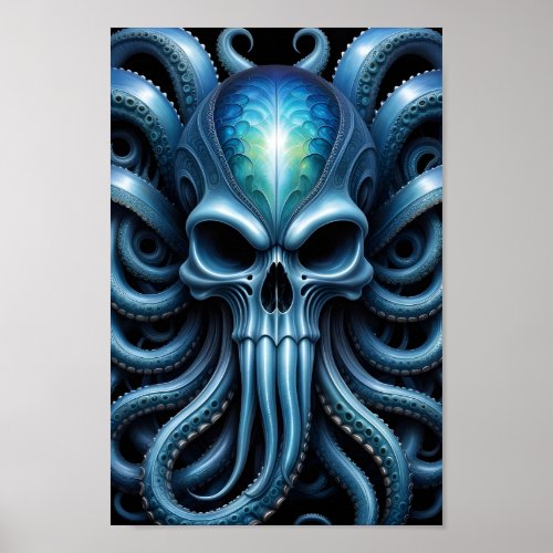 Alien Skull Octopus _ 005 _ Night V _ Fantasy Art Poster